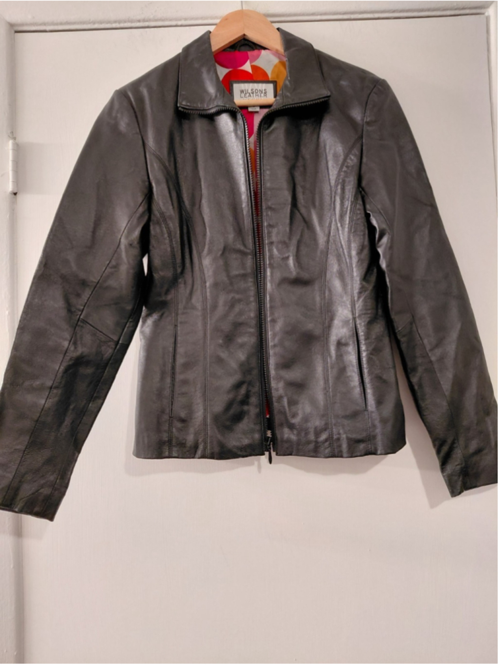 Wilsons Genuine Leather Maxima Jacket Coat Women’s M Black Retro Zip VTG 80’s